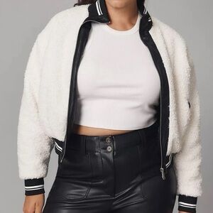Anthropologie X Avec Les Filles Sherpa Fleece Varsity Bomber Jacket